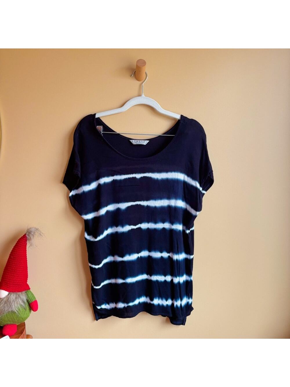 Tryst Blue Tie Dye Sleeveless Cowl Neck Flowy Blouse Size Large